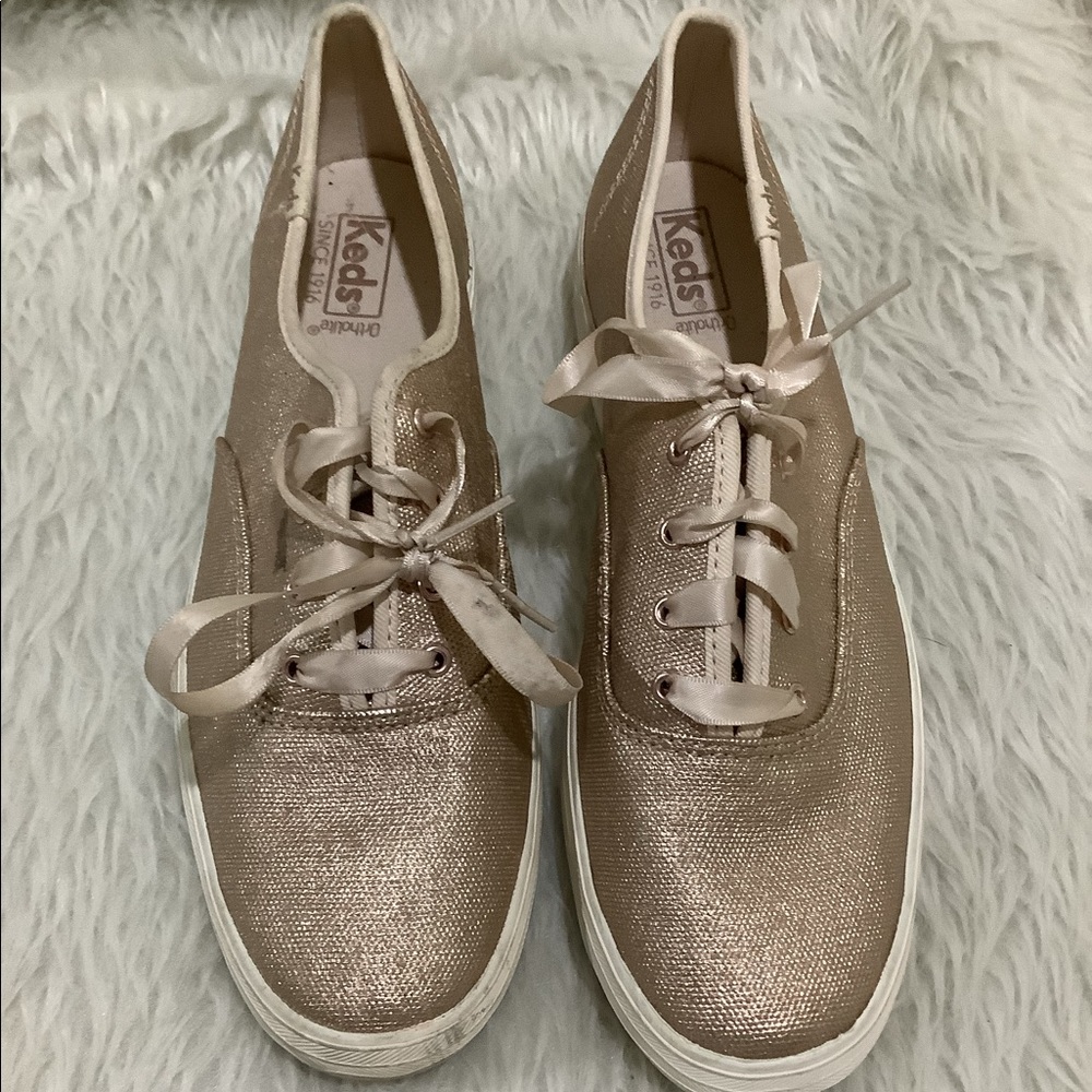 Keds women’s metallic gold lace up elegant summer shoes size 10 - Picture 3 of 13